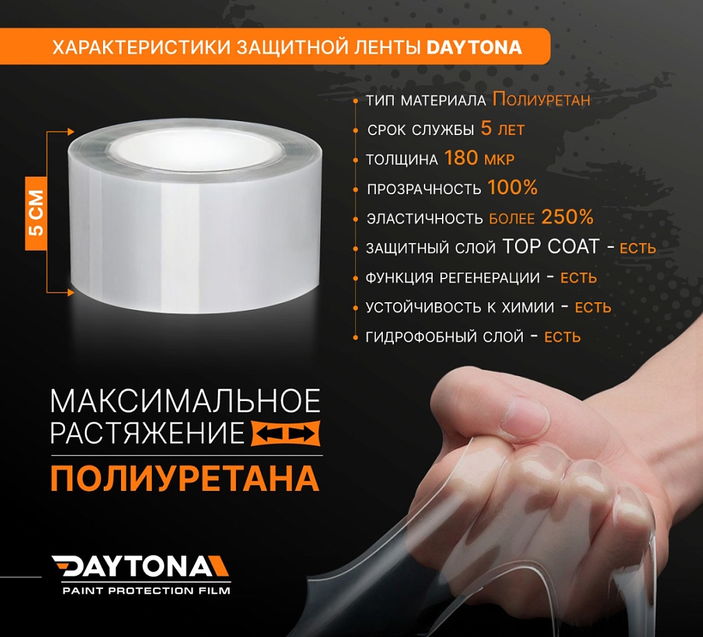 Полиуретановая защитная лента DAYTONA PPF S300 ширина 5см (длина 10 м)