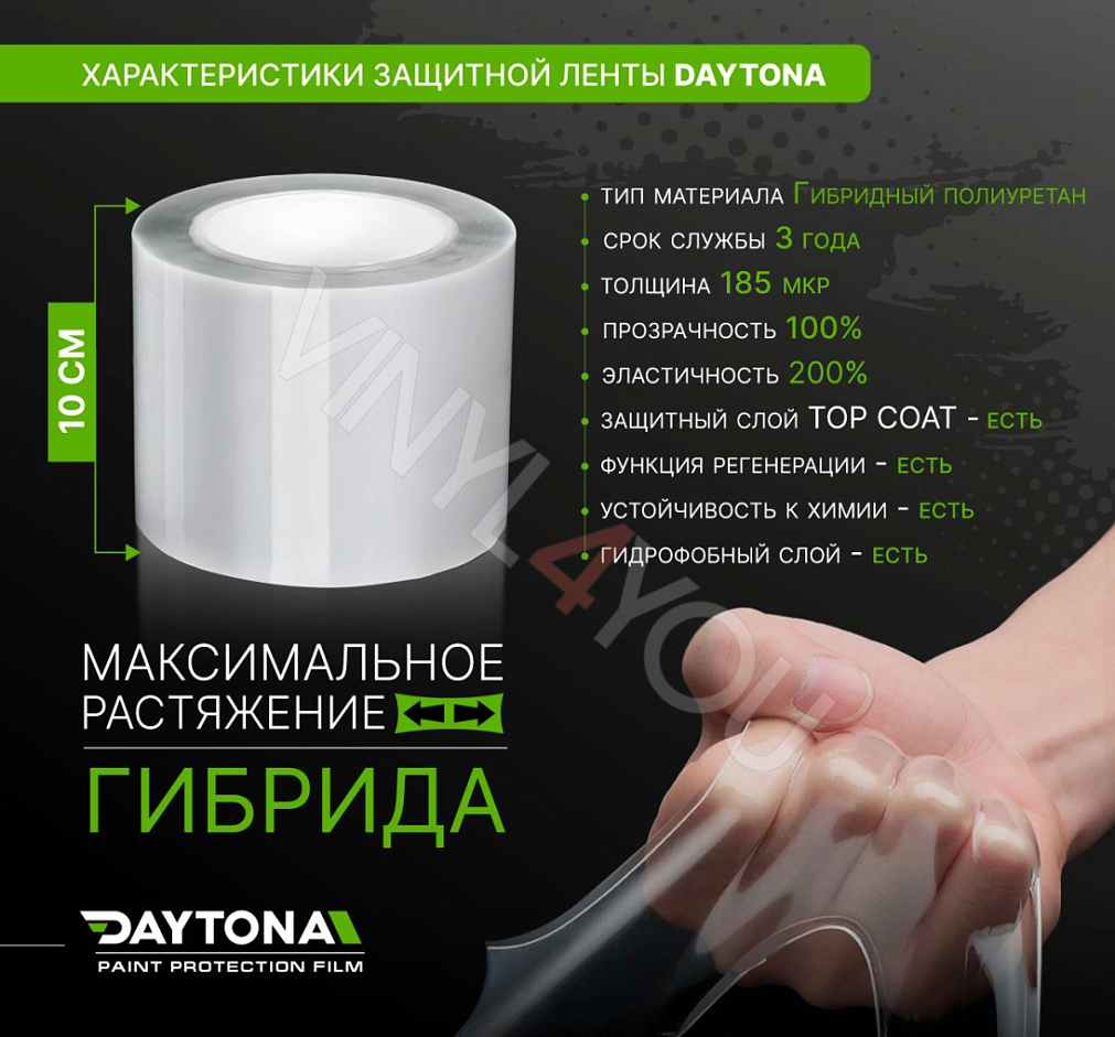 Защитная лента гибридный полиуретан DAYTONA PPF H300 ширина 10см